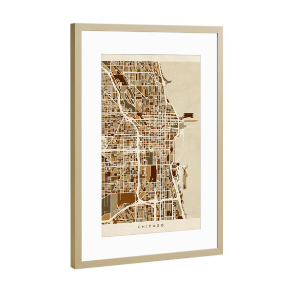 Poster mit Rahmen Gold "Chicago City Street Map" artboxONE - Städte / Chicago,Kartografie