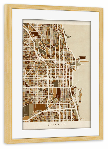 Poster mit Rahmen kiefer "Chicago City Street Map" artboxONE - Städte / Chicago,Kartografie