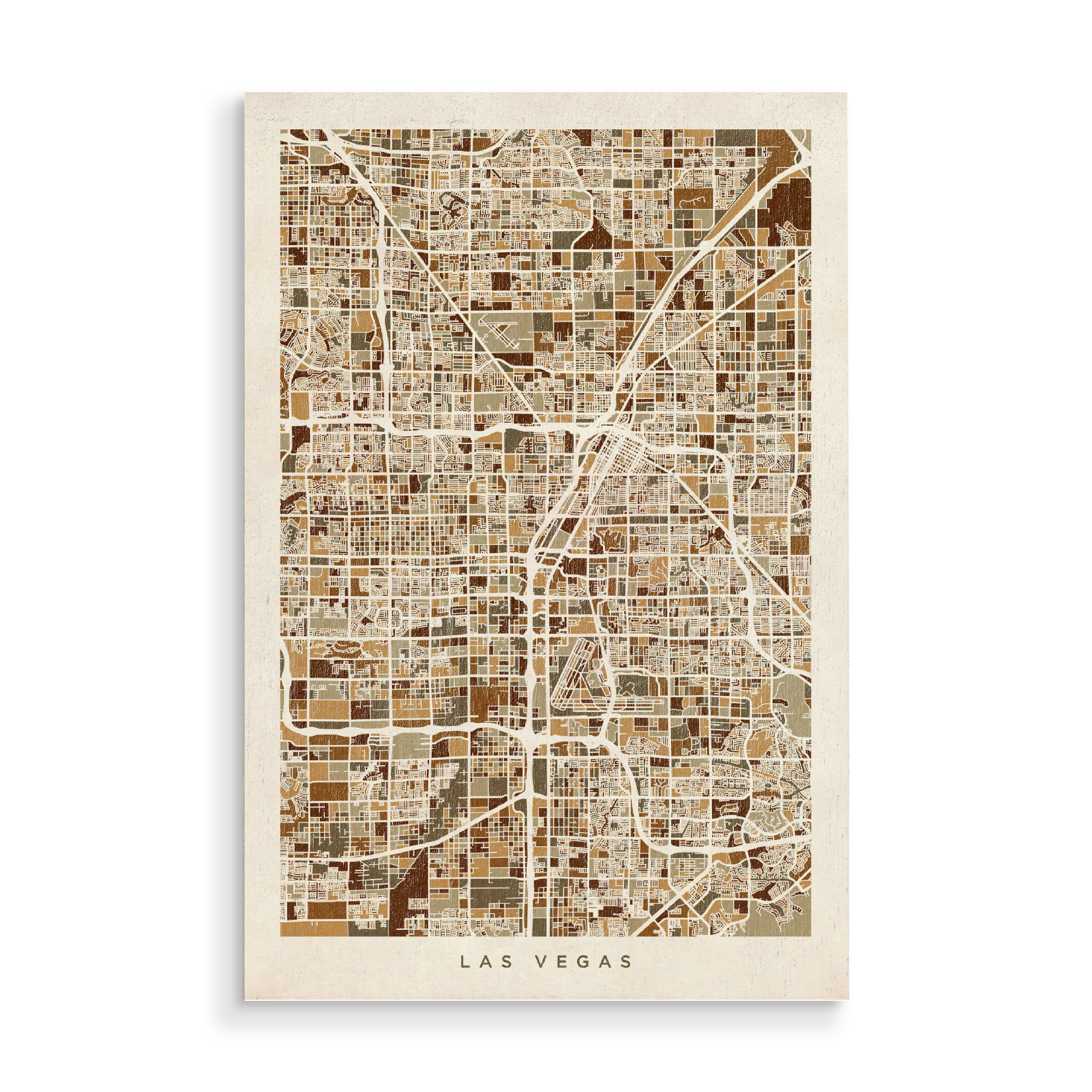 Holzbild "Las Vegas City Street Map" artboxONE - Städte / Las Vegas,Kartografie