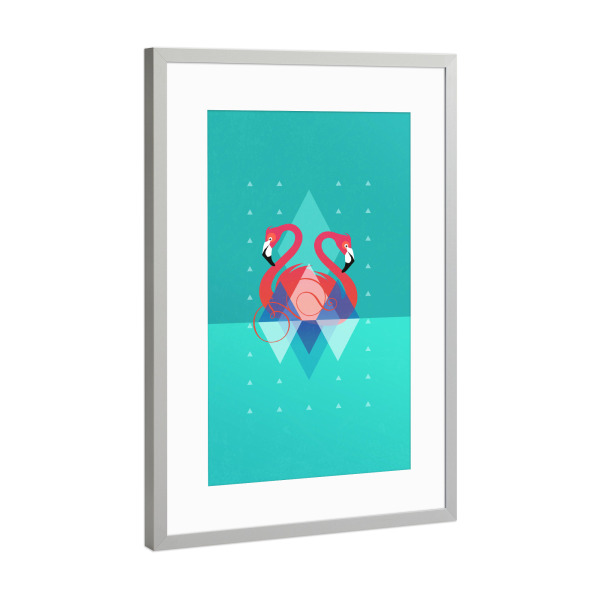 Poster mit Rahmen Silber "Pink Flamingos" artboxONE - Natur,Tiere,Geometrie
