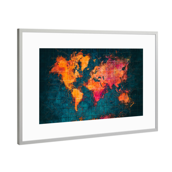 Poster mit Rahmen Silber "World map 36" artboxONE - Kartografie
