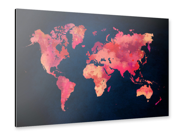 Alu-Dibond "World map red" 30x20 cm artboxONE