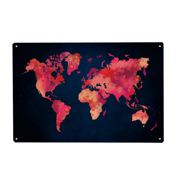 Holzbild "World map red" artboxONE - Kartografie