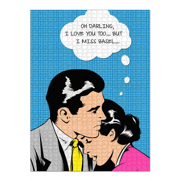 Puzzle Ravensburger "I miss Basel" artboxONE - Städte,Comic - Retro,Vintage,Comic,Popart,Paar,Liebe,Stadt,City,Basel,Schweiz - Bild retro