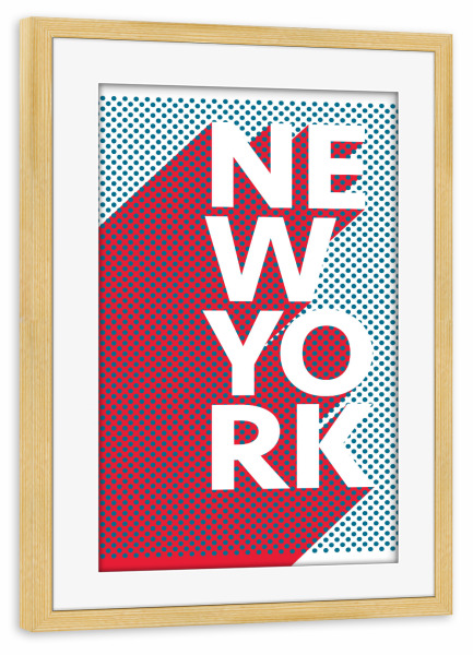 Poster mit Rahmen kiefer "New York Pop Art" artboxONE - Städte / New York,Typografie,Reise,Abstrakt - Stadt,Popart,Retro,City,New york,Usa