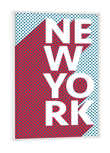 Poster mit weißem Rahmen "New York Pop Art" artboxONE - Städte / New York,Typografie,Reise,Abstrakt - Stadt,Popart,Retro,City,New york,Usa