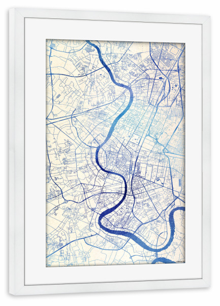 Poster mit Rahmen weiß "Bangkok Thailand Blue Infusion Map I" artboxONE - Städte,Reise,Kartografie - Städte,Stadtkarte,Wasserfarbe,Rosequartz
