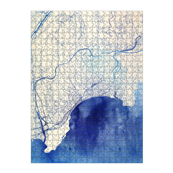 Puzzle Ravensburger "Nizza Frankreich Blue Infusion Map I" artboxONE - Städte,Reise,Kartografie - Städte,Stadtkarte,Wasserfarbe,Rosequartz