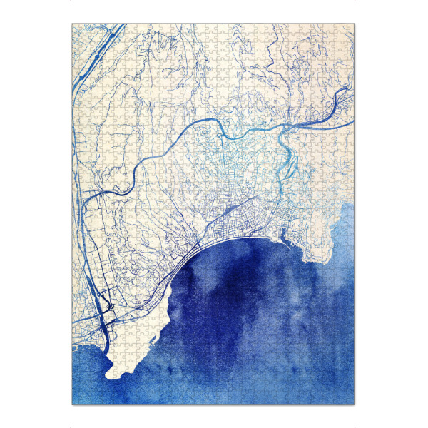 Puzzle Ravensburger "Nizza Frankreich Blue Infusion Map I" artboxONE - Städte,Reise,Kartografie - Städte,Stadtkarte,Wasserfarbe,Rosequartz