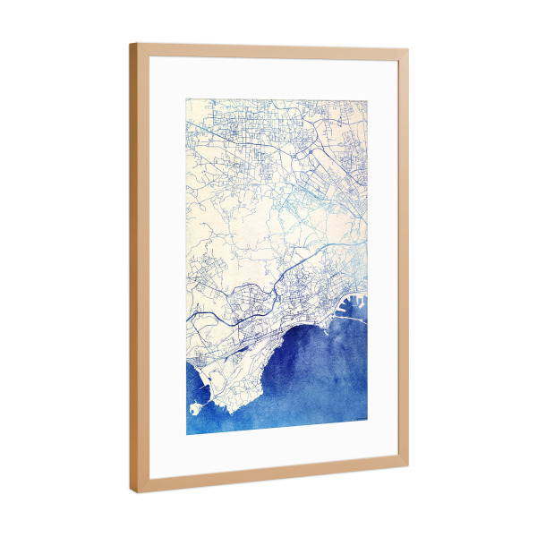 Poster mit Rahmen Kupfer "Neapel Italien Blue Infusion Map I" artboxONE - Städte,Reise,Kartografie - Städte,Stadtkarte,Wasserfarbe,Rosequartz