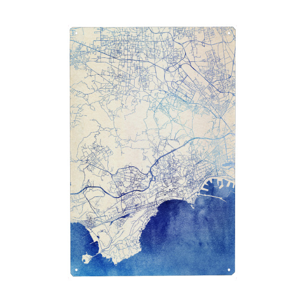 Holzbild "Neapel Italien Blue Infusion Map I" artboxONE - Städte,Reise,Kartografie - Städte,Stadtkarte,Wasserfarbe,Rosequartz