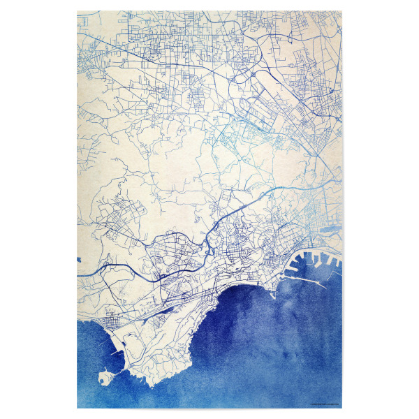 Poster "Neapel Italien Blue Infusion Map I" artboxONE - Städte,Reise,Kartografie - Städte,Stadtkarte,Wasserfarbe,Rosequartz