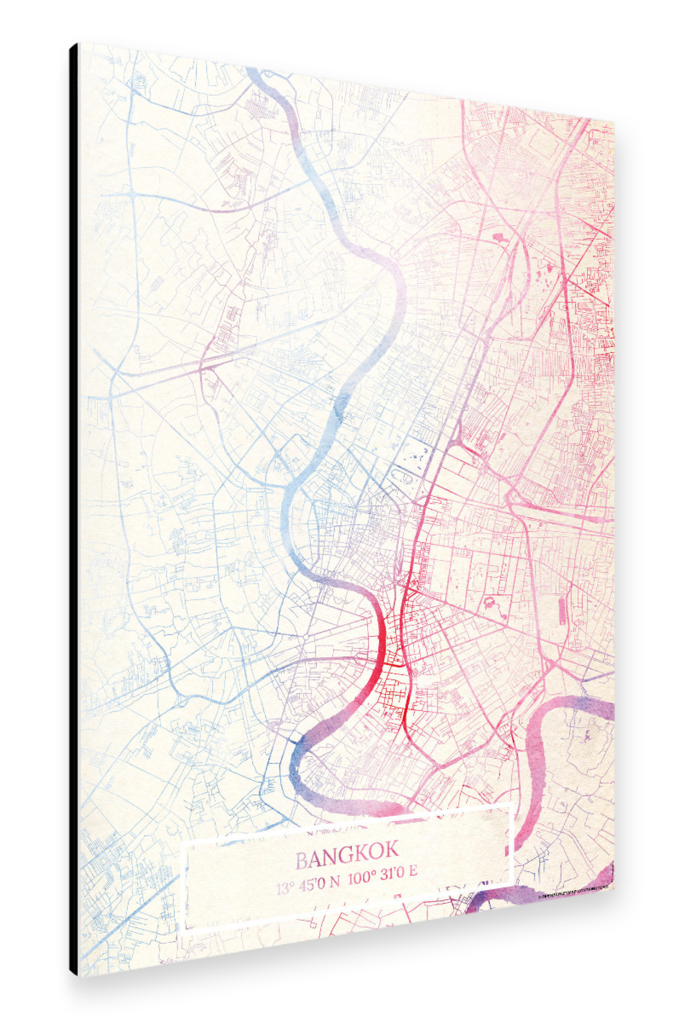 Alu-Dibond "Bangkok Thailand Map Rose And Serenity I" 30x20 cm artboxONE