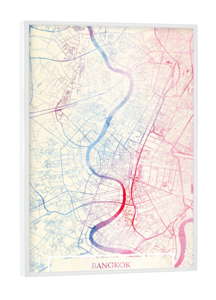 Poster mit weißem Rahmen "Bangkok Thailand Map Rose And Serenity I" artboxONE - Städte,Reise,Kartografie - Städte,Stadtkarte,Wasserfarbe,Rosequartz