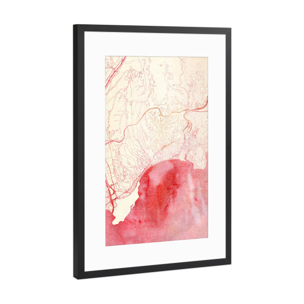 Poster mit Rahmen Schwarz (Metallic) "Nizza Frankreich I" artboxONE - Städte,Reise - Städte,Stadtkarte,Wasserfarbe