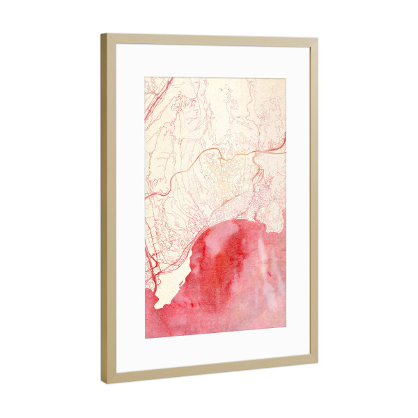 Poster mit Rahmen Gold "Nizza Frankreich I" artboxONE - Städte,Reise - Städte,Stadtkarte,Wasserfarbe