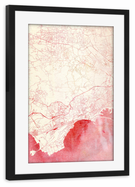 Poster mit Rahmen schwarz "Neapel Italien I" artboxONE - Städte,Reise - Städte,Stadtkarte,Wasserfarbe