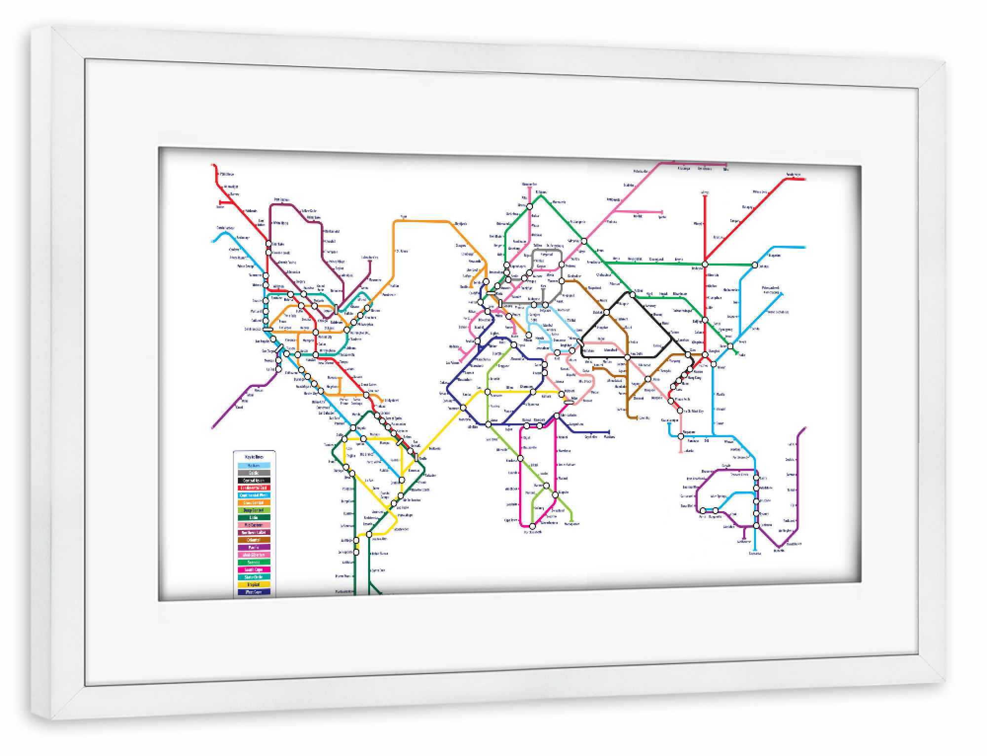 Poster mit Rahmen weiß "World Metro Map" artboxONE - Reise,Reise / Länder