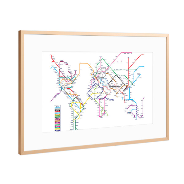 Poster mit Rahmen Kupfer "World Metro Map" artboxONE - Reise,Reise / Länder