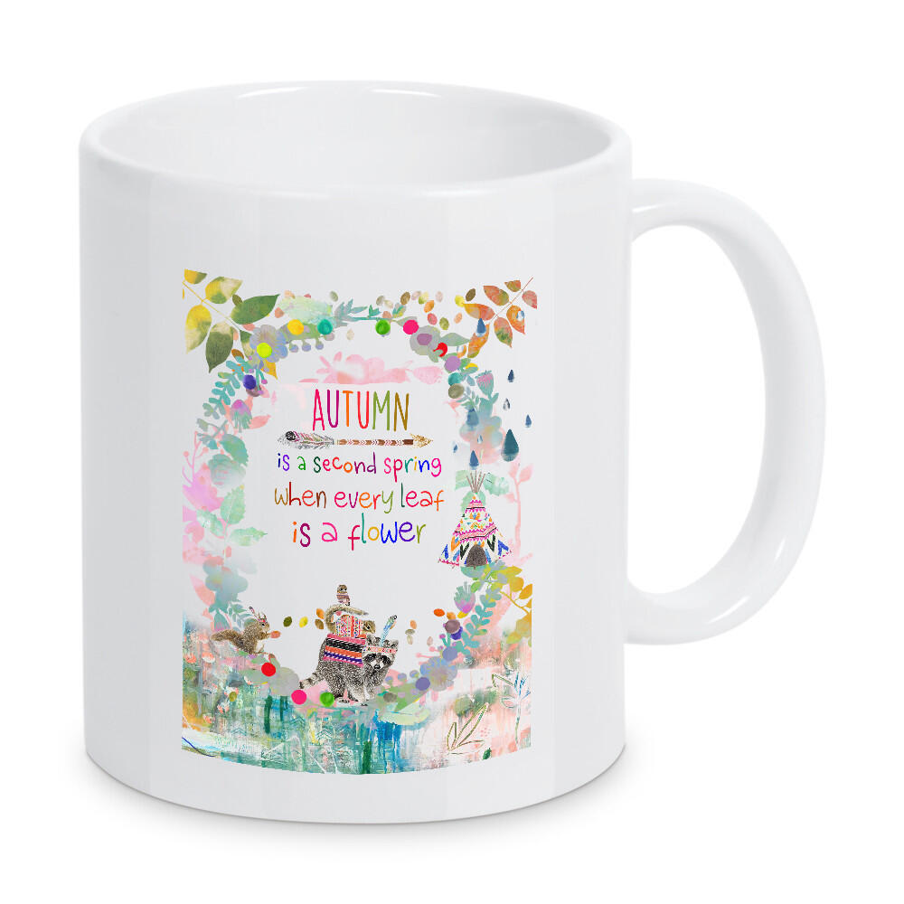 Tasse "Boho Herbst" artboxONE - Für Kinder - Boho,Kinderzimmer,Tiere,Natur,Spruch,Waschbär,Collage,Vintage,Retro,Nostalgie,Süß,Witzig