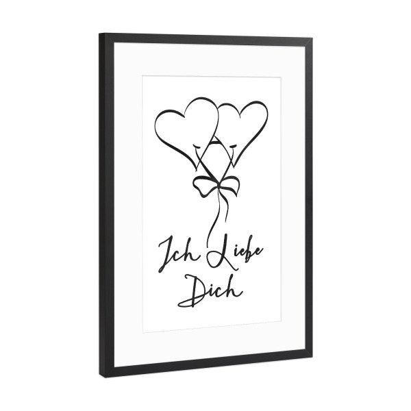 Poster mit Rahmen Schwarz (Metallic) "Ich Liebe Dich" artboxONE - Schwarzweiß,Liebe,Fashion