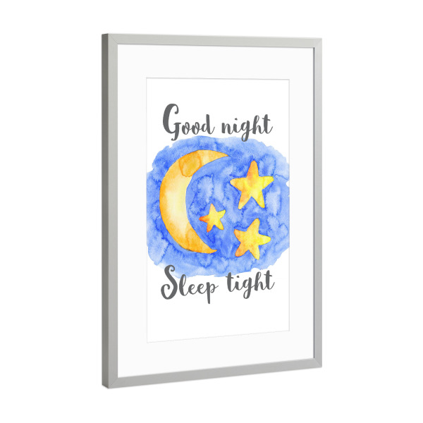 Poster mit Rahmen Silber "Good Night Sleep Tight" artboxONE - Für Kinder,Schwarzweiß