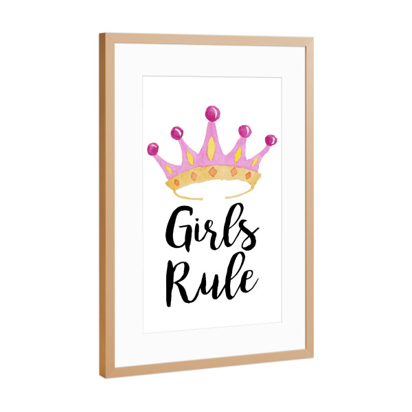 Poster mit Rahmen Kupfer "Girls Rule" artboxONE - Für Kinder,Schwarzweiß