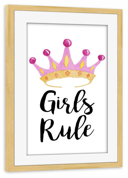 Poster mit Rahmen kiefer "Girls Rule" artboxONE - Für Kinder,Schwarzweiß