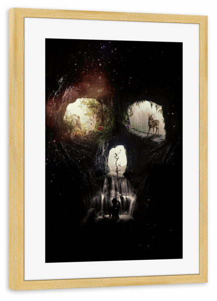 Poster mit Rahmen kiefer "Cave Skull" artboxONE - Tiere,Abstrakt - Höhle,Schädel,Tier,Frauen,Illustration,Kunst,Entwurfsmuster,Frau,Reh,Totenkopf,Tier