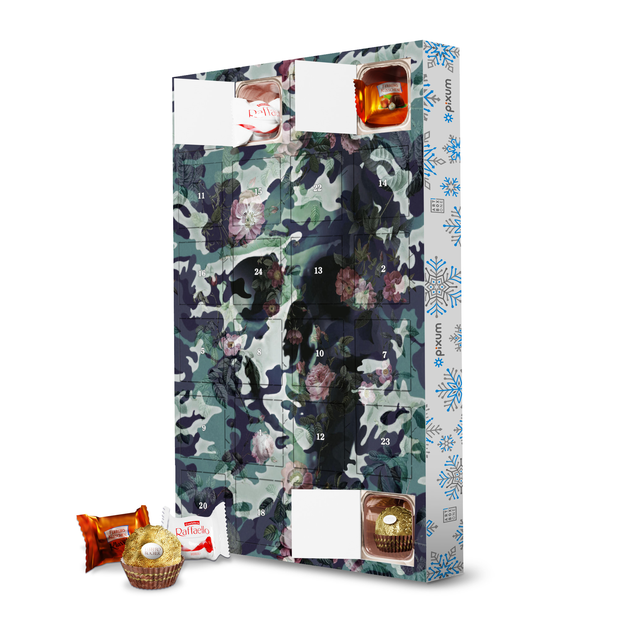 Adventskalender mit Ferrero Pralinen Camo Skull artboxONE Adventskalender Floral