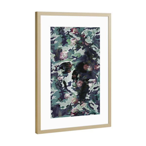 Poster mit Rahmen Gold "Camo Skull" artboxONE - Floral