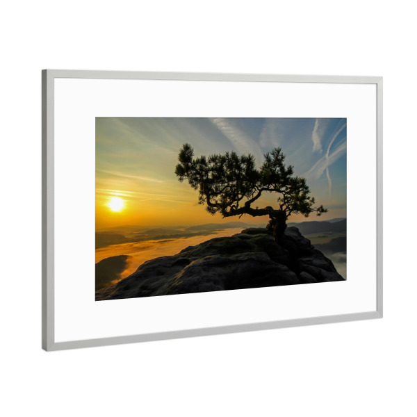 Poster mit Rahmen Silber "Lilienstein 2" artboxONE - Natur