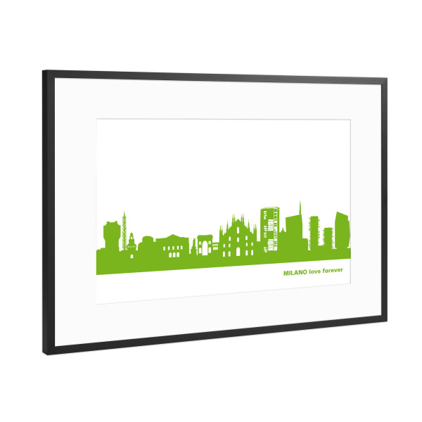 Poster mit Rahmen Schwarz (Metallic) "MAILAND 01 Skyline Print monochrome Greenery" artboxONE - Städte,Städte / Mailand