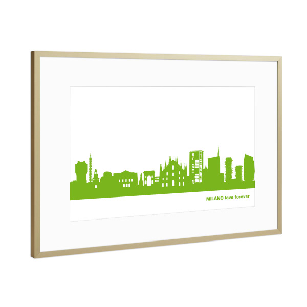 Poster mit Rahmen Gold "MAILAND 01 Skyline Print monochrome Greenery" artboxONE - Städte,Städte / Mailand