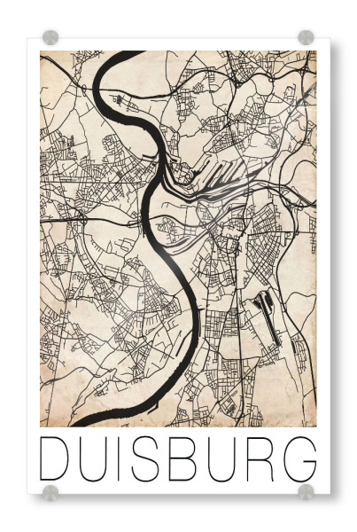 Acrylglasbild "Retro Map Duisburg Vintage Germany" artboxONE - Städte,Reise,Schwarzweiß
