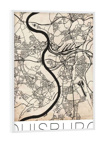 Poster mit weißem Rahmen "Retro Map Duisburg Vintage Germany" artboxONE - Städte,Reise,Schwarzweiß