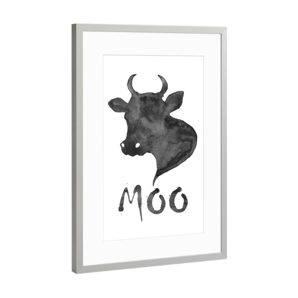 Poster mit Rahmen Silber "Moo Print, Cow Watercolor" artboxONE - Tiere,Schwarzweiß