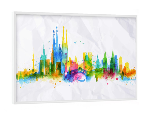 Poster mit weißem Rahmen "Silhouette überlagern Stadt" artboxONE - Städte / London,Städte / Paris,Städte / Barcelona