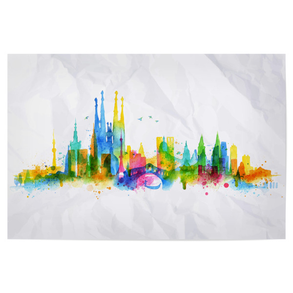 Poster "Silhouette überlagern Stadt" artboxONE - Städte / London,Städte / Paris,Städte / Barcelona
