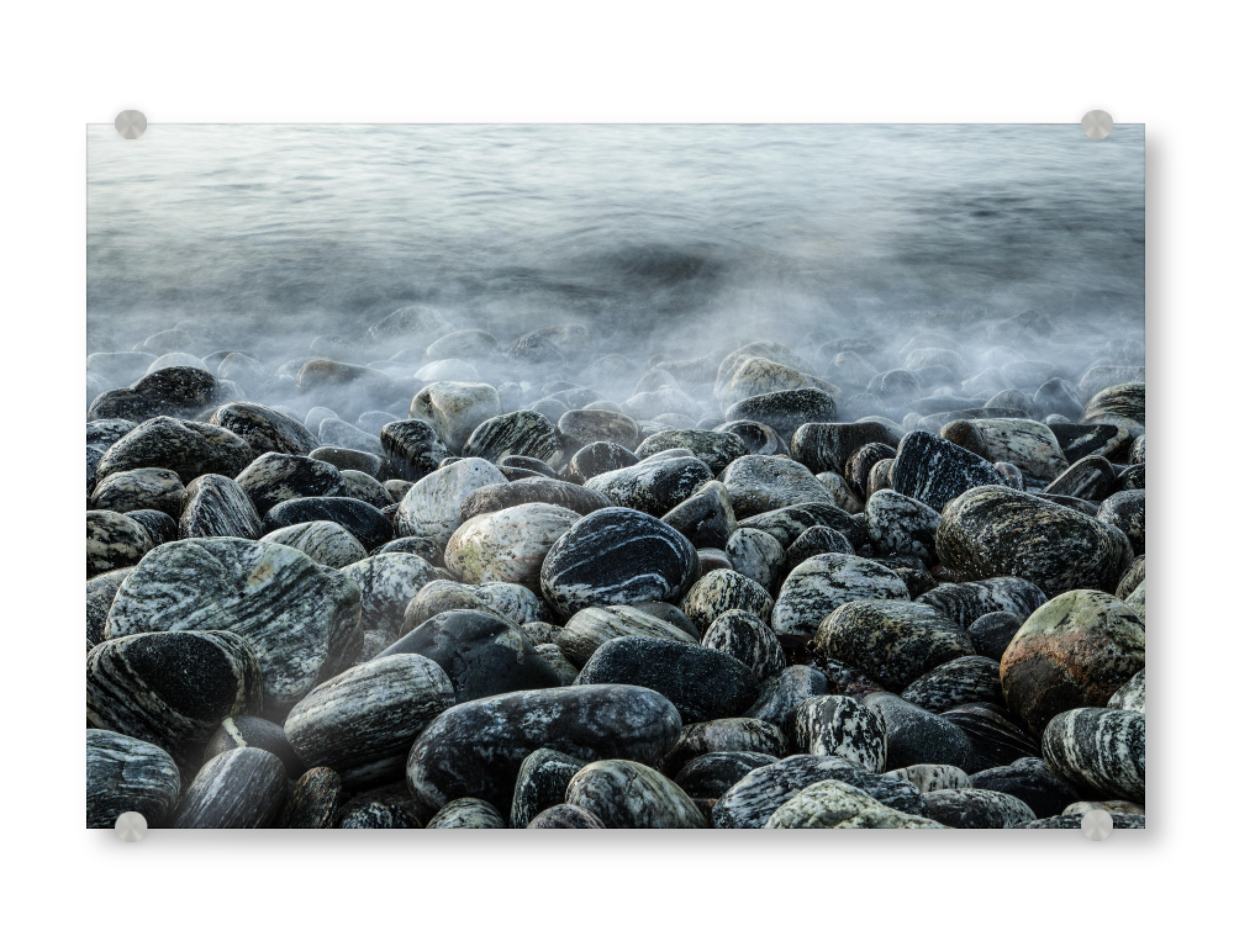 Acrylglasbild "Steine I" artboxONE - Natur - Steine,Küste,Wasser,Langzeitbelichtung,Wellen,Meer,Norwegen