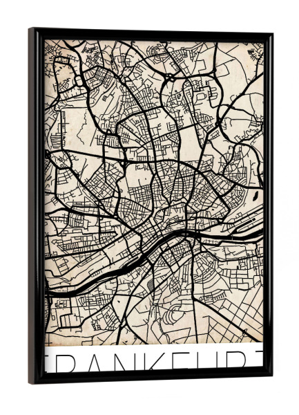 Poster mit schwarzem Rahmen "Retro Map Frankfurt City Map" artboxONE - Städte,Reise,Schwarzweiß,Städte / Frankfurt
