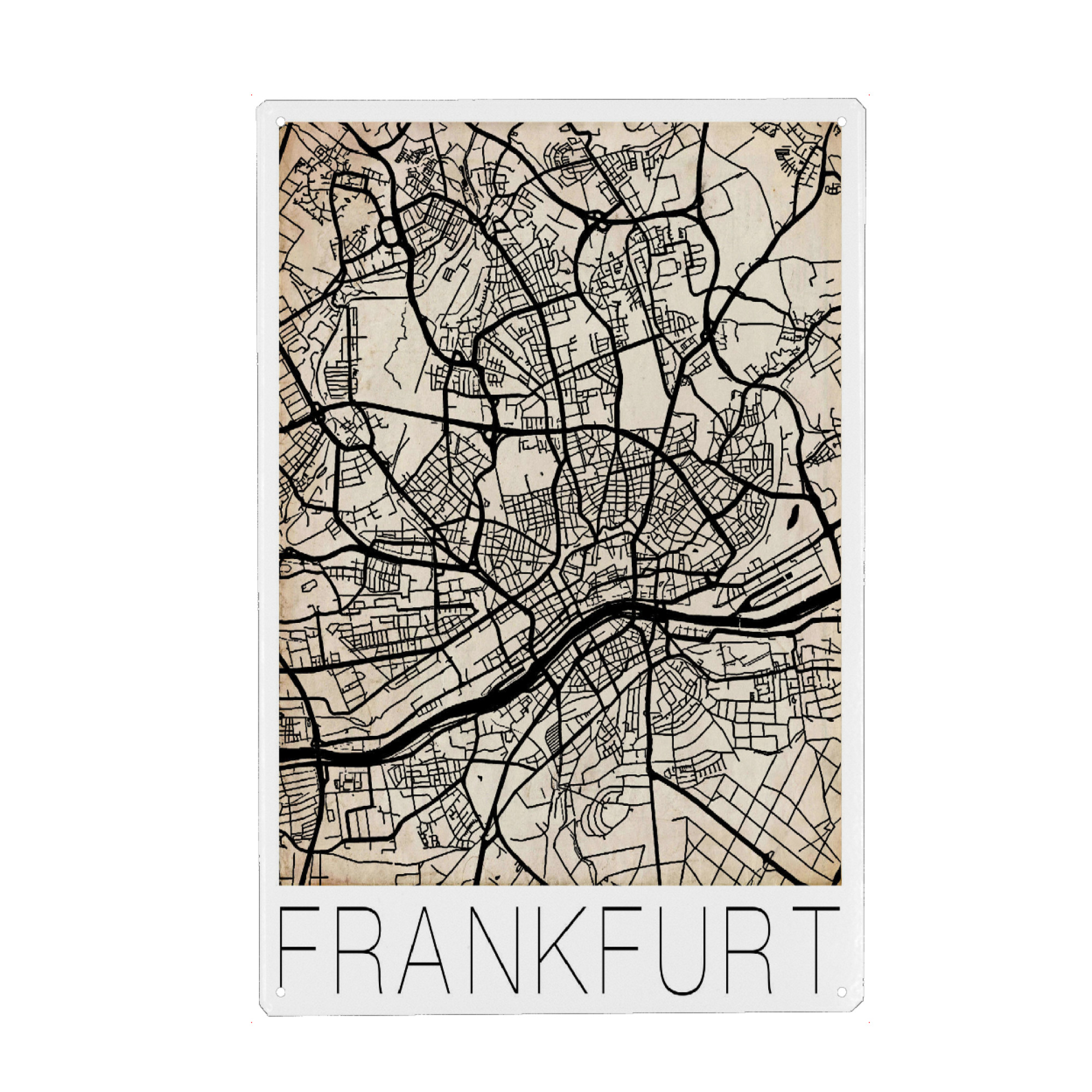 Metall Poster "Retro Map Frankfurt City Map" artboxONE - Städte,Reise,Schwarzweiß,Städte / Frankfurt