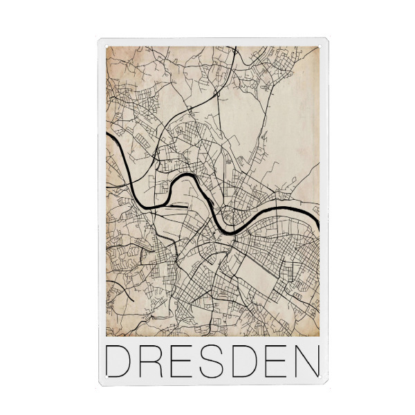 Holzbild "Retro Map Dresden City Map" artboxONE - Städte,Reise,Schwarzweiß,Städte / Dresden - Retro,Dresden,City map