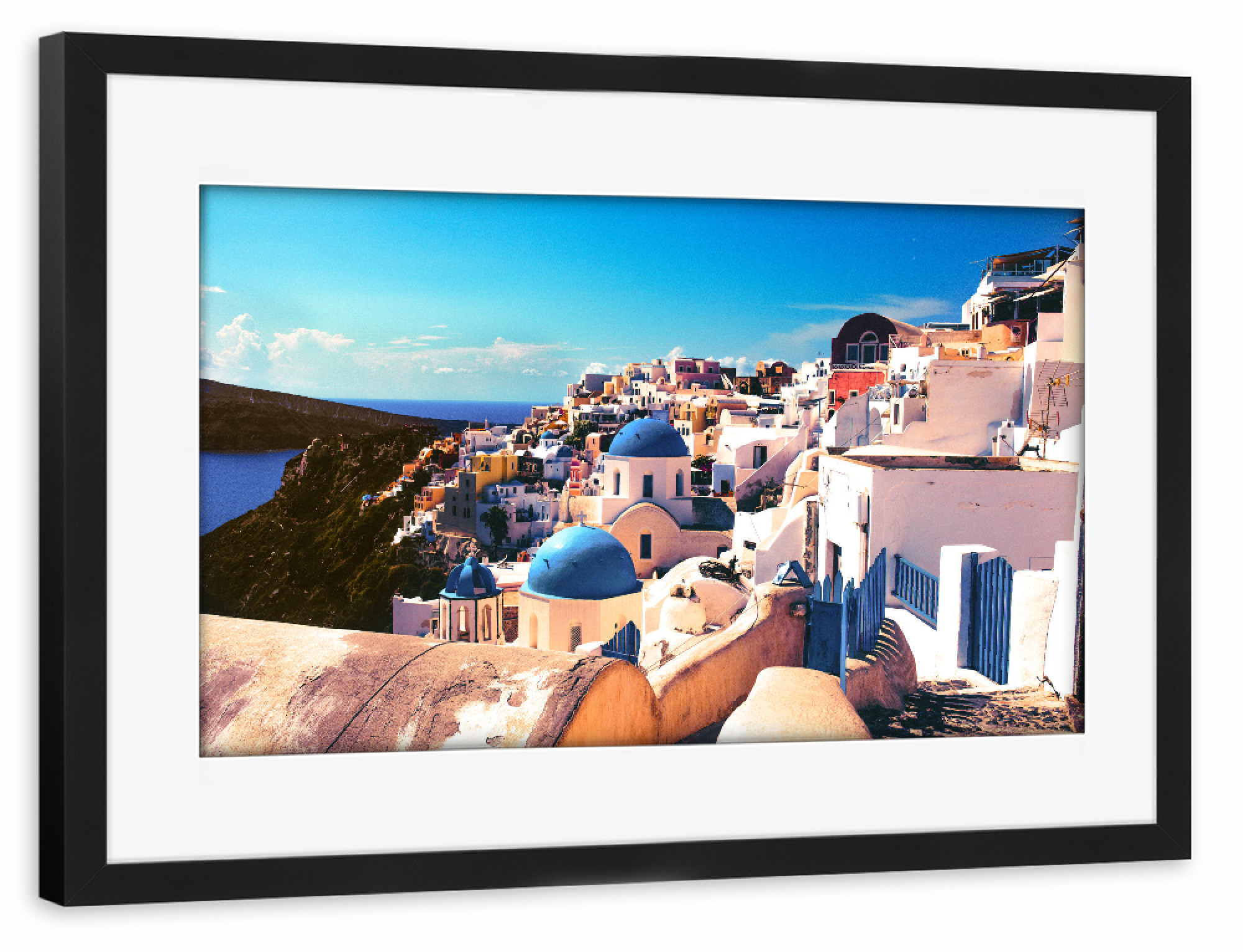 Poster mit Rahmen schwarz "SANTORINI, GREECE" artboxONE - Städte,Reise,Reise / Strand und Meer,Reise / Länder
