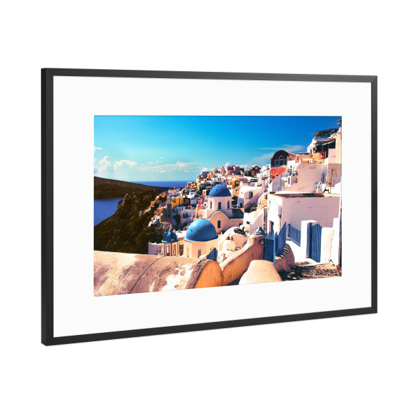 Poster mit Rahmen Schwarz (Metallic) "SANTORINI, GREECE" artboxONE - Städte,Reise,Reise / Strand und Meer,Reise / Länder