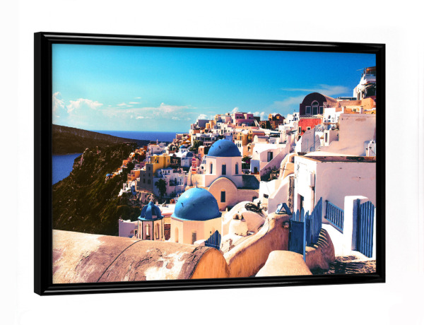 Poster mit schwarzem Rahmen "SANTORINI, GREECE" artboxONE - Städte,Reise,Reise / Strand und Meer,Reise / Länder