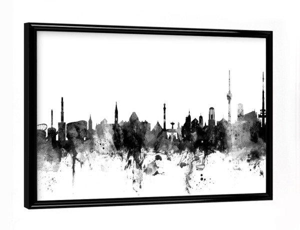 Poster mit schwarzem Rahmen "Stuttgart Germany Skyline" artboxONE - Städte,Reise,Schwarzweiß,Städte / Stuttgart