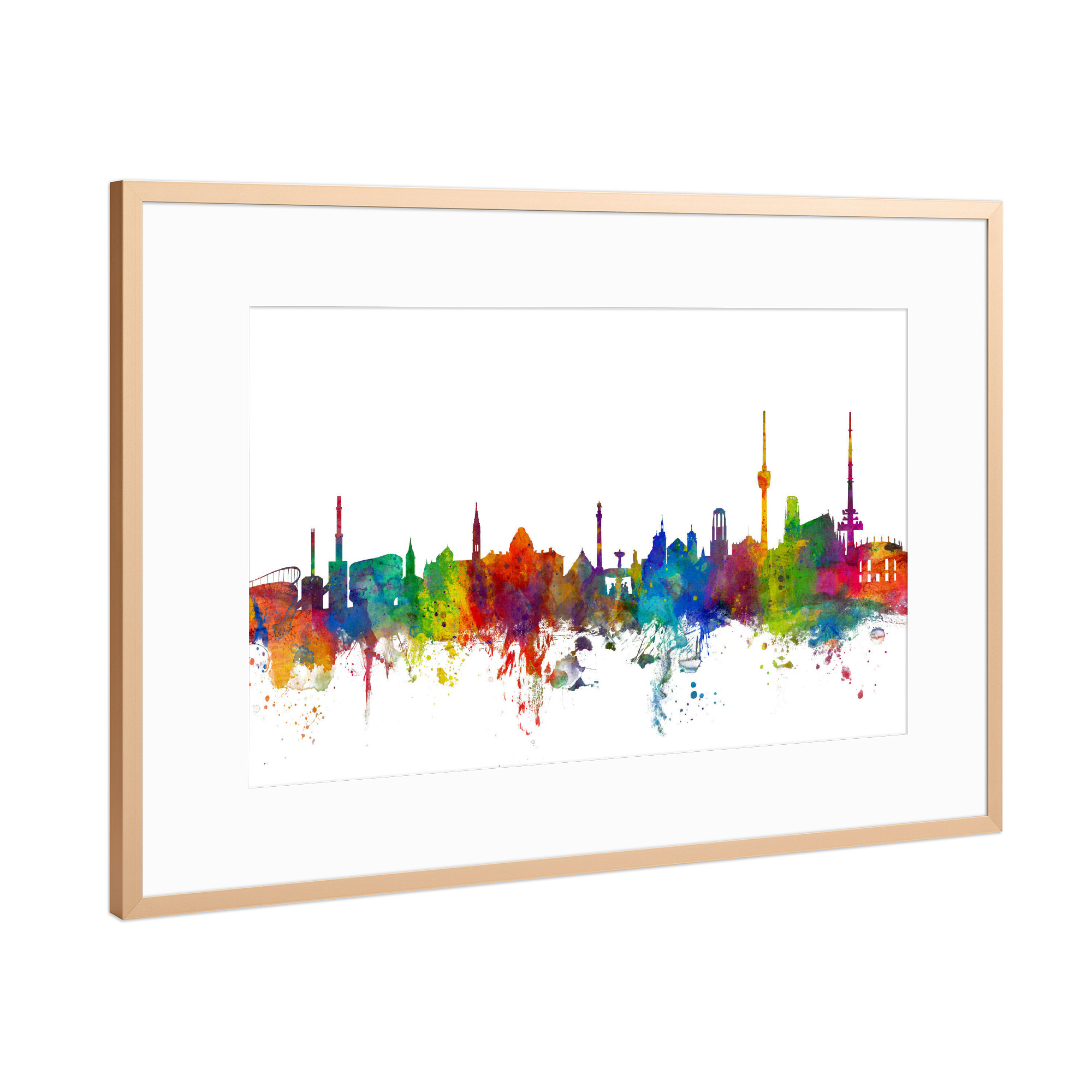 Poster mit Rahmen Kupfer "Stuttgart Germany Skyline 2" artboxONE - Städte,Reise,Städte / Stuttgart