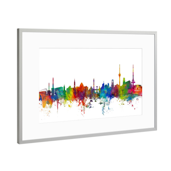 Poster mit Rahmen Silber "Stuttgart Germany Skyline 2" artboxONE - Städte,Reise,Städte / Stuttgart