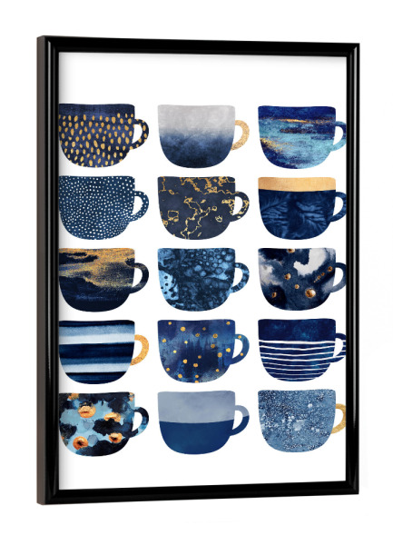Poster mit schwarzem Rahmen "Pretty Blue Coffee Cups" artboxONE - Essen & Trinken